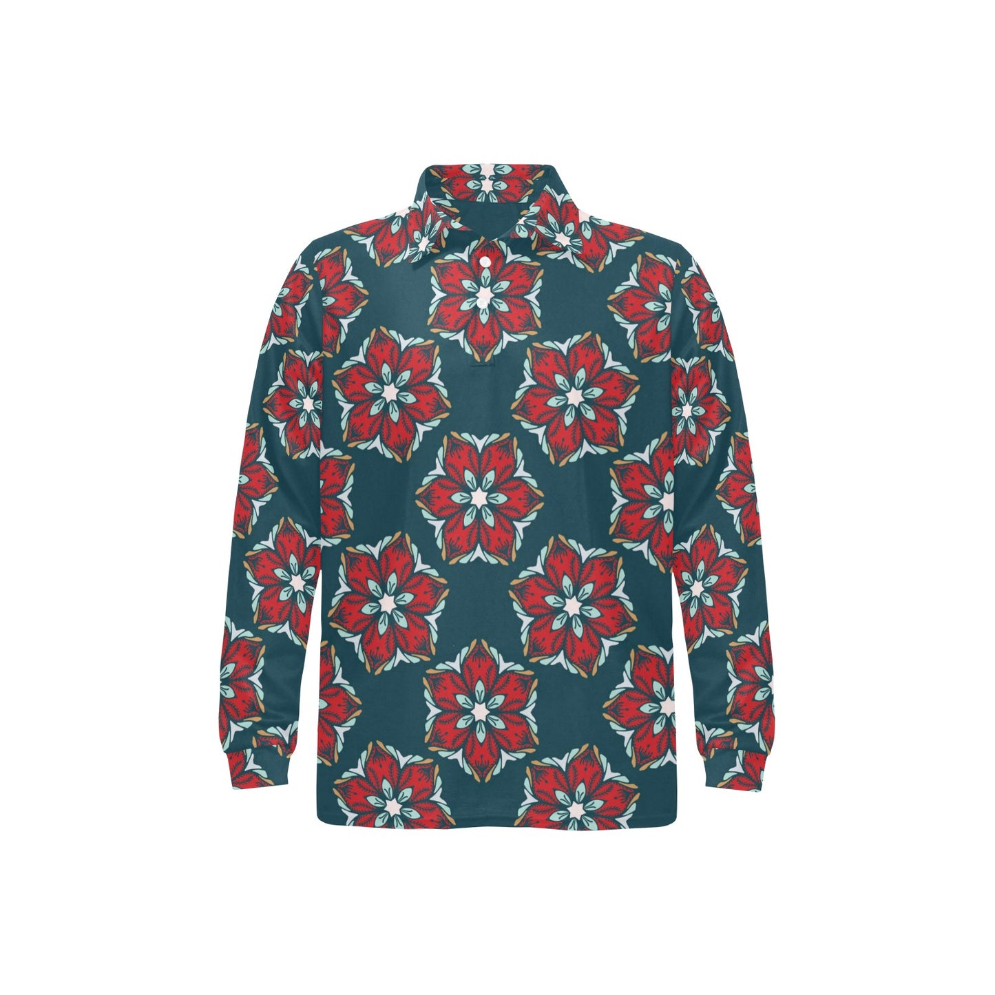 Poinsettia Pattern Print Design A03 Long Sleeve Polo Shirt For Men's