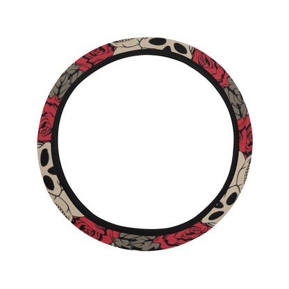 Skull And Roses Print Design LKS301 Steering Wheel Cover with Elastic Edge