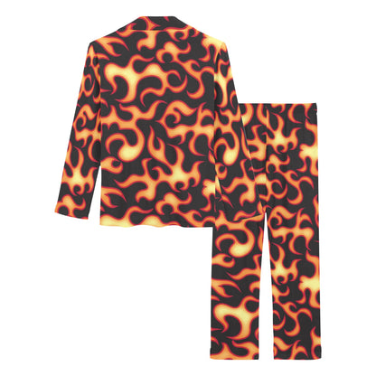 Flame Fire Themed Print Women's Long Pajama Set
