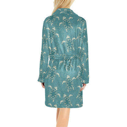 Sea Turtle Pattern Print Design T02 Women's Fleece Robe