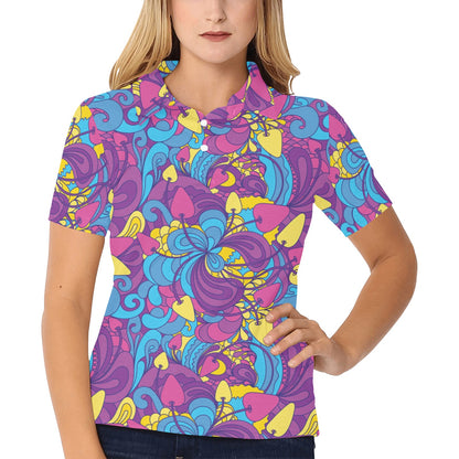 Psychedelic Mushroom Pattern Print Design A03 Women's Polo Shirt