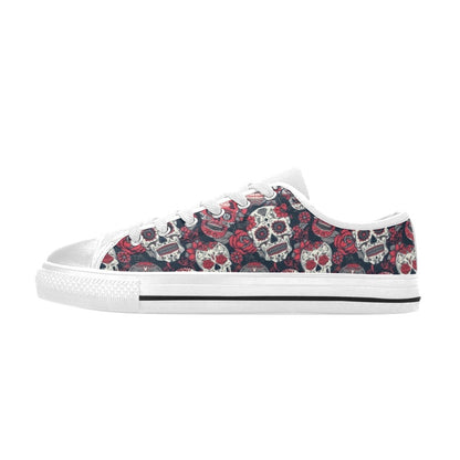 Sugar Skull Print Design LKS303 Women's White Low Top Shoes