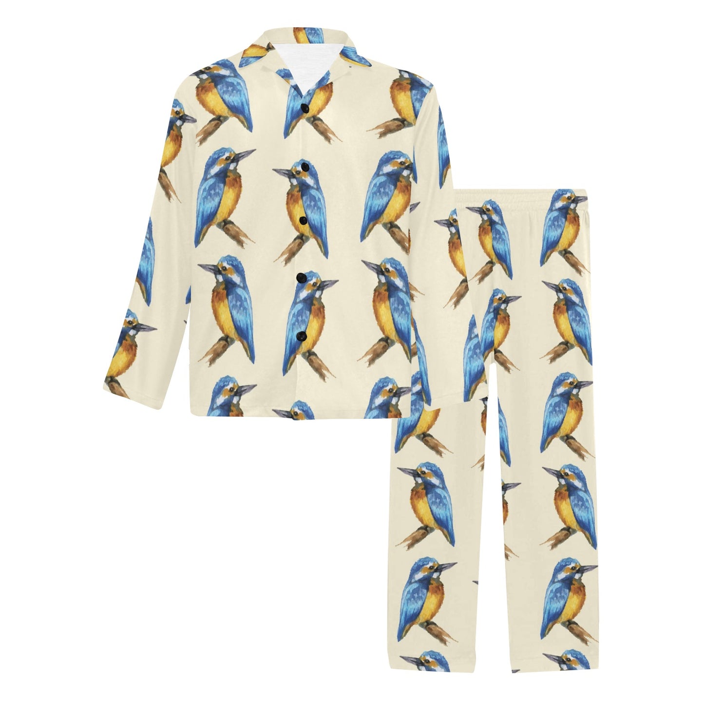 Kingfisher Pattern Print Design 01 Men's Long Pajama Set