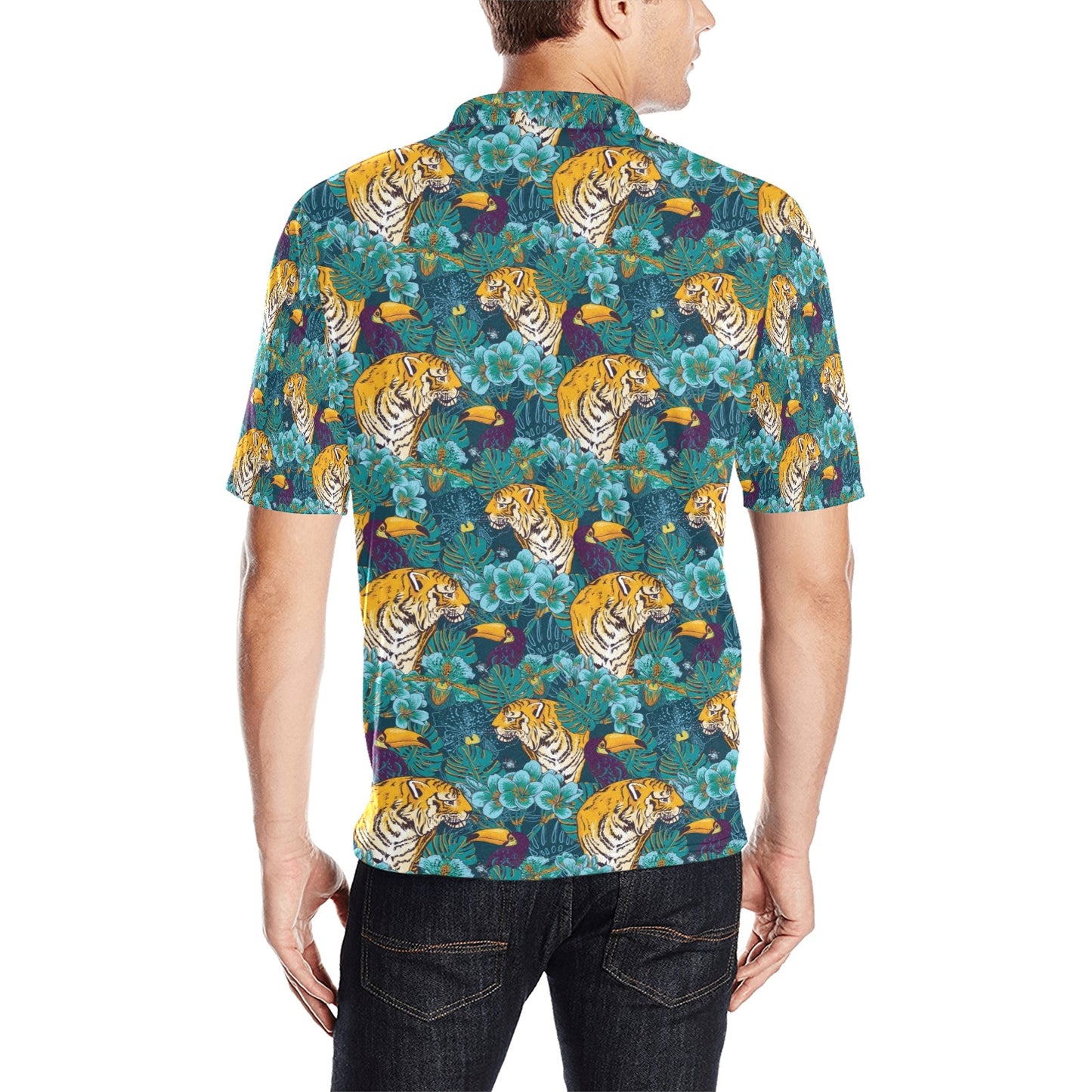 Tiger Tropical Print Design LKS301 Men Polo Shirt