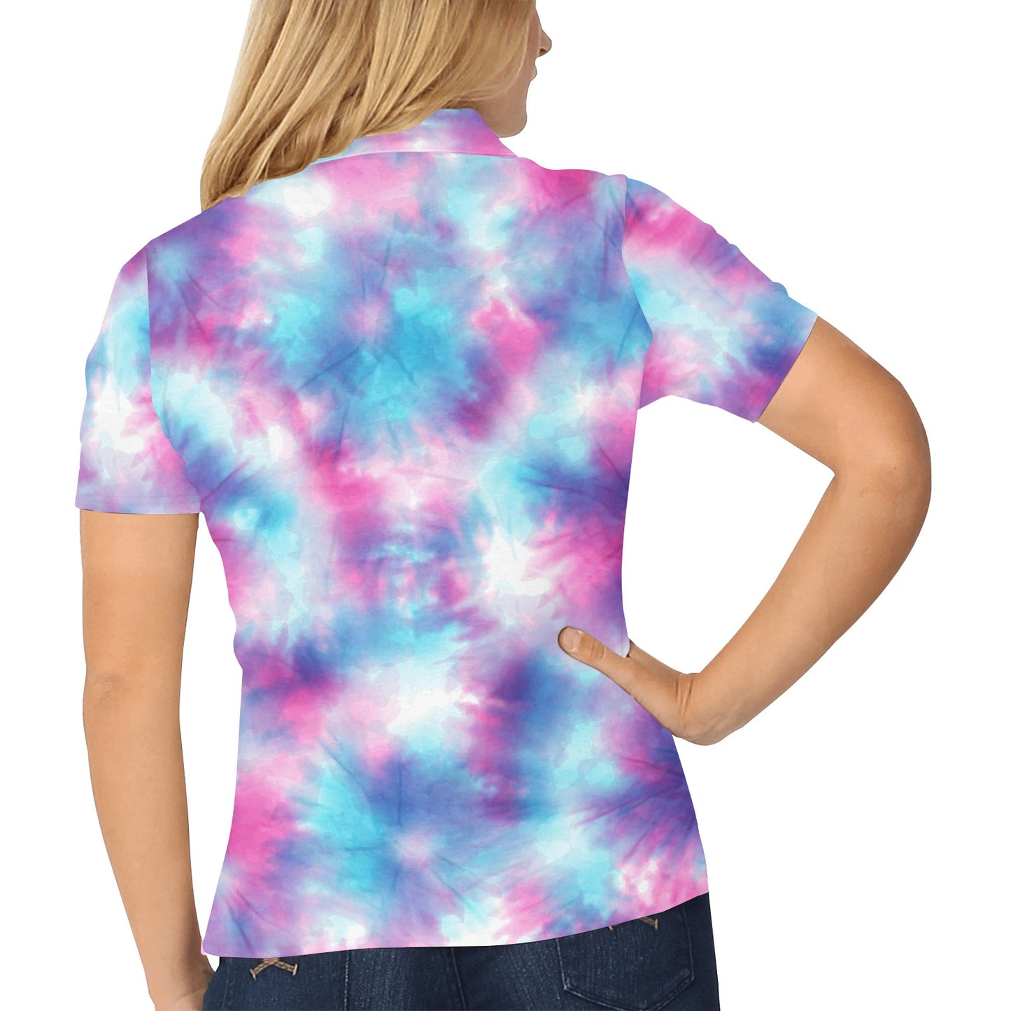 Tie Dye Blue Pink Women's Polo Shirt
