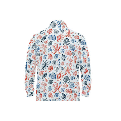 Seashell Print Design LKS307 Long Sleeve Polo Shirt For Men's