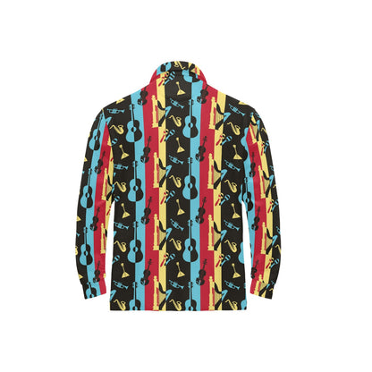 Jazz Pattern Print Design 02 Long Sleeve Polo Shirt For Men's