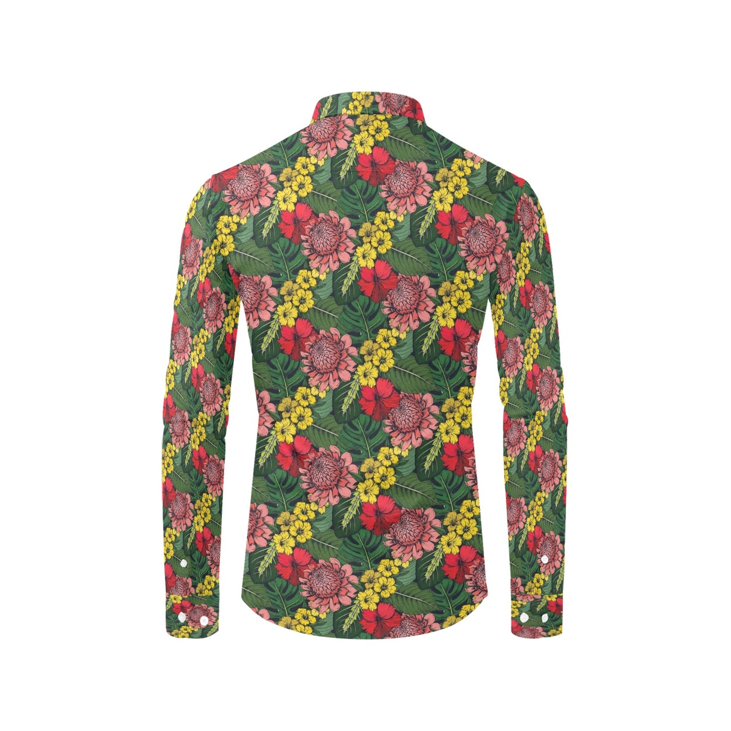 Summer Floral Print Design LKS305 Men's Long Sleeve Dress Shirt