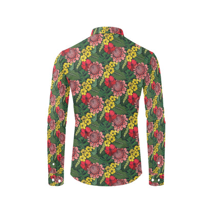 Summer Floral Print Design LKS305 Men's Long Sleeve Dress Shirt