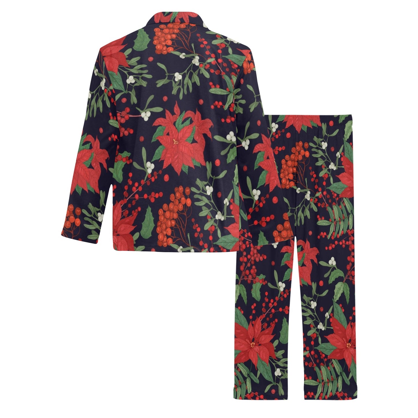 Poinsettia Pattern Print Design POT02 Men's Long Pajama Set
