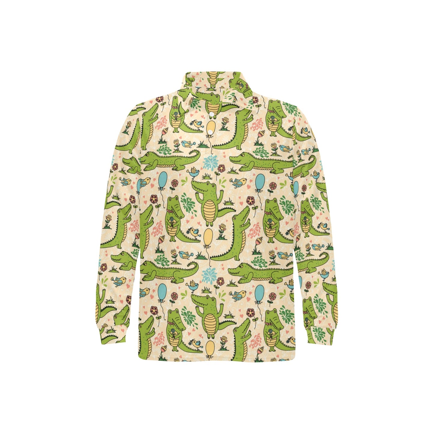 Alligator Pattern Print Design 01 Long Sleeve Polo Shirt For Men's