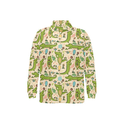 Alligator Pattern Print Design 01 Long Sleeve Polo Shirt For Men's