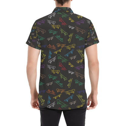 Skateboard Print Design LKS301 Men Short Sleeve Button Up Shirt