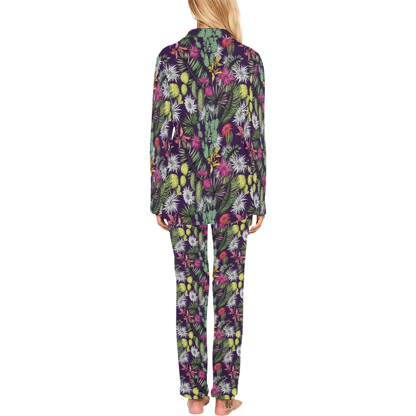 Cactus Pattern Print Design 08 Women's Long Pajama Set
