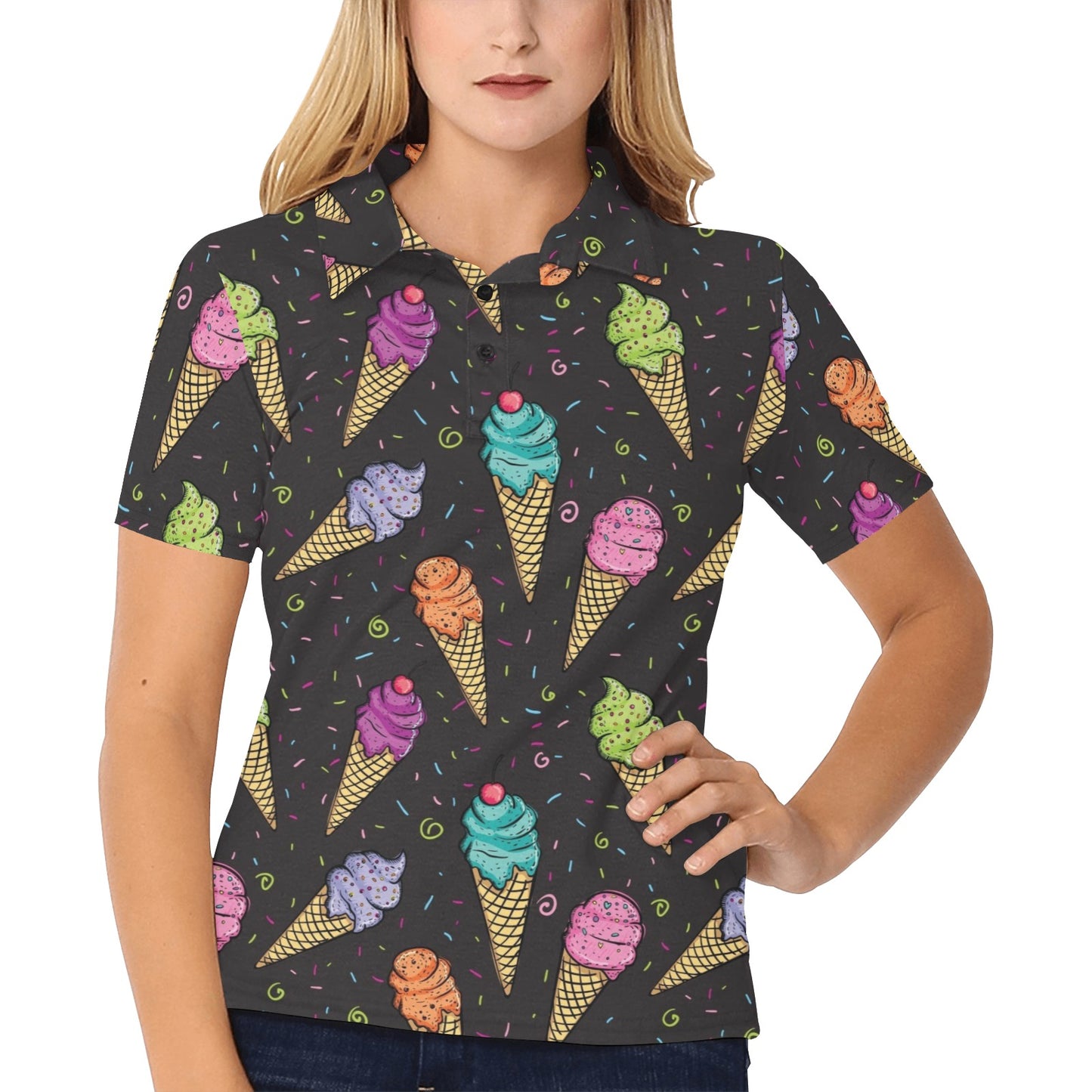 Ice Cream Pattern Print Design IC06 Women's Polo Shirt