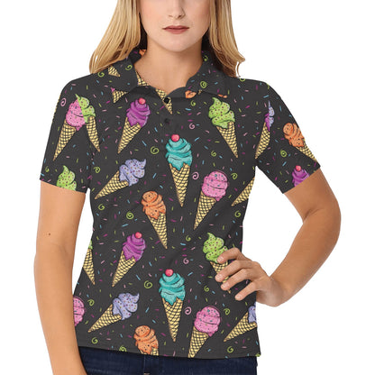 Ice Cream Pattern Print Design IC06 Women's Polo Shirt