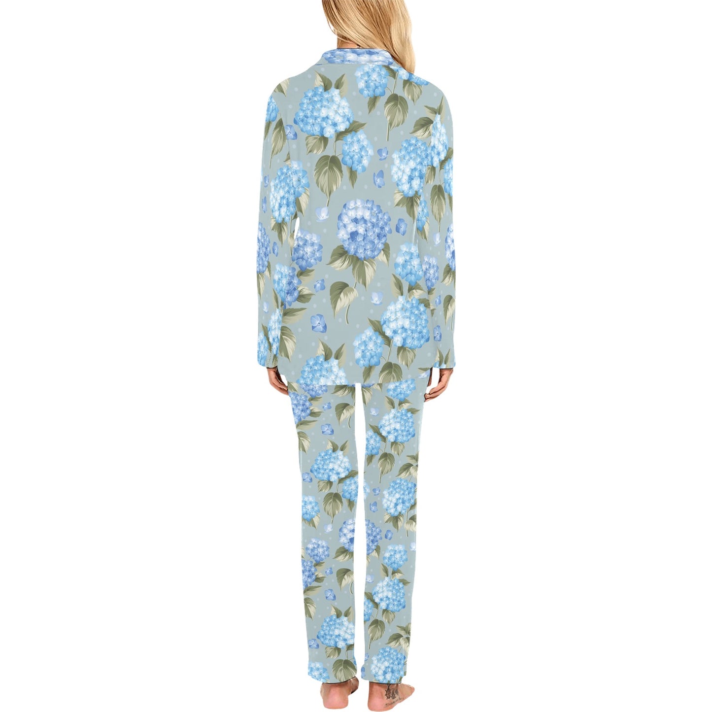 Hydrangea Pattern Print Design 01 Women's Long Pajama Set