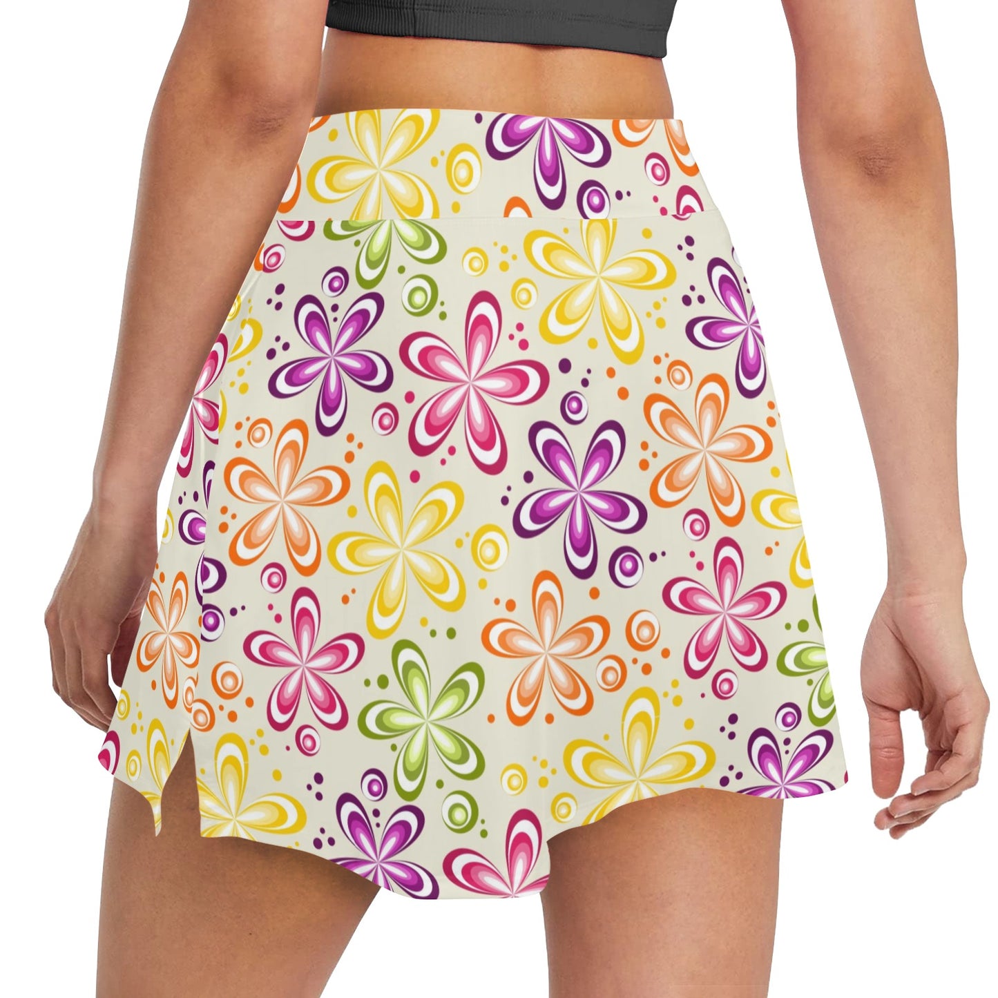 Flower Power Colorful Design Print 17" Golf & Pickleball Skort with Pockets