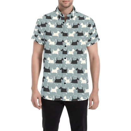 Scottish Terriers Print Design LKS301 Men Short Sleeve Button Up Shirt