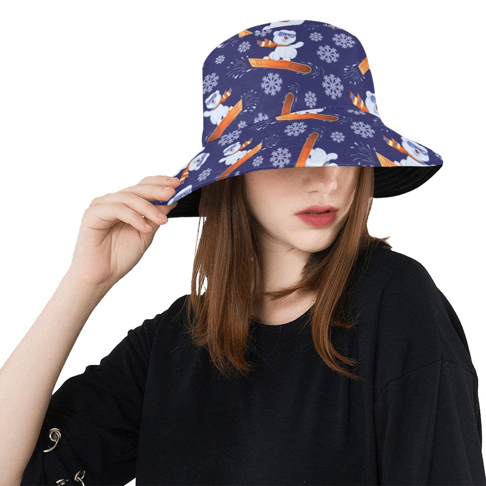 Snowboard Bear Print Design LKS305 Unisex Bucket Hat