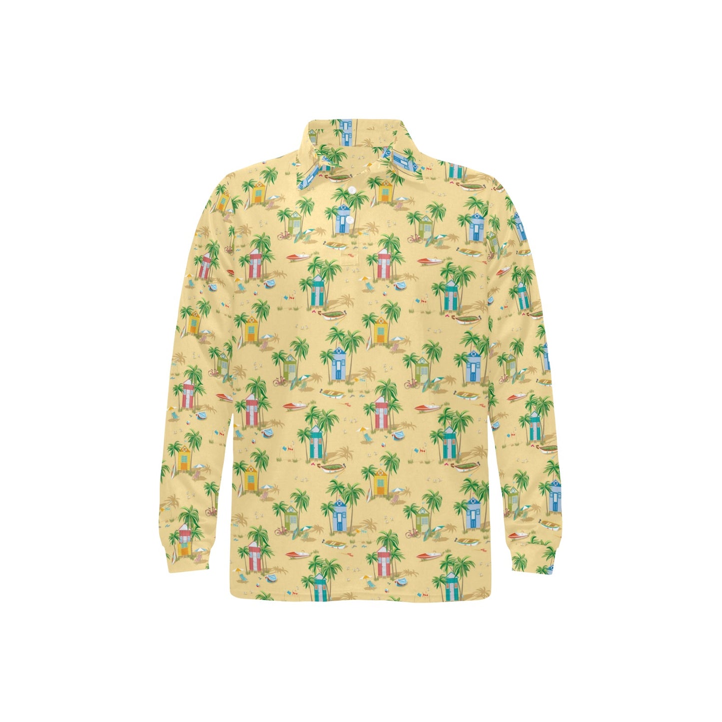 Beach Themed Pattern Print Design 01 Long Sleeve Polo Shirt For Men's