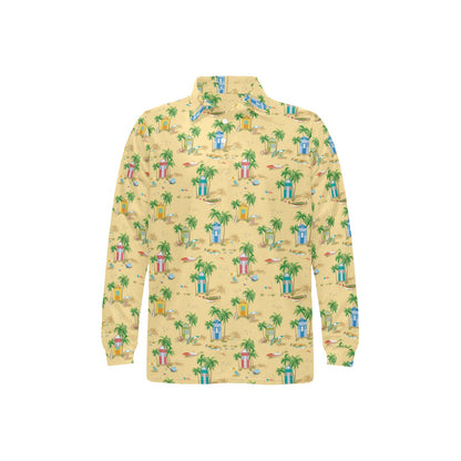 Beach Themed Pattern Print Design 01 Long Sleeve Polo Shirt For Men's