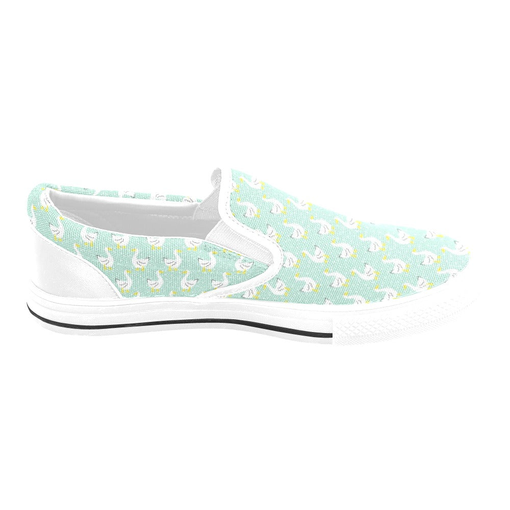 Goose Print Design LKS404 White Slip Ons Canvas Women's Shoes