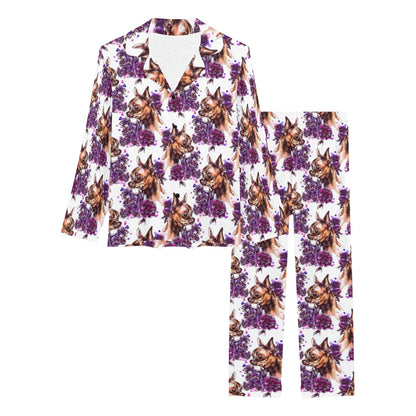 Chihuahua Purple Floral Women's Long Pajama Set