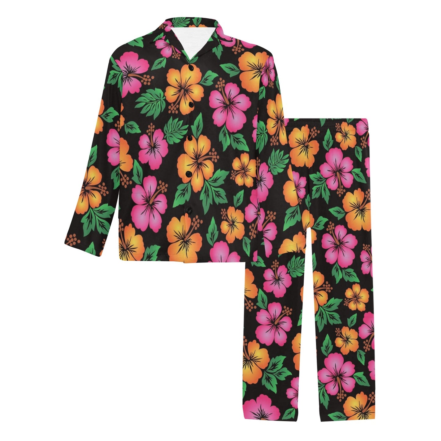 Hibiscus Pattern Print Design HB029 Men's Long Pajama Set
