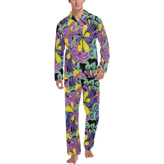 Psychedelic Pattern Print Design A04 Men's Long Pajama Set