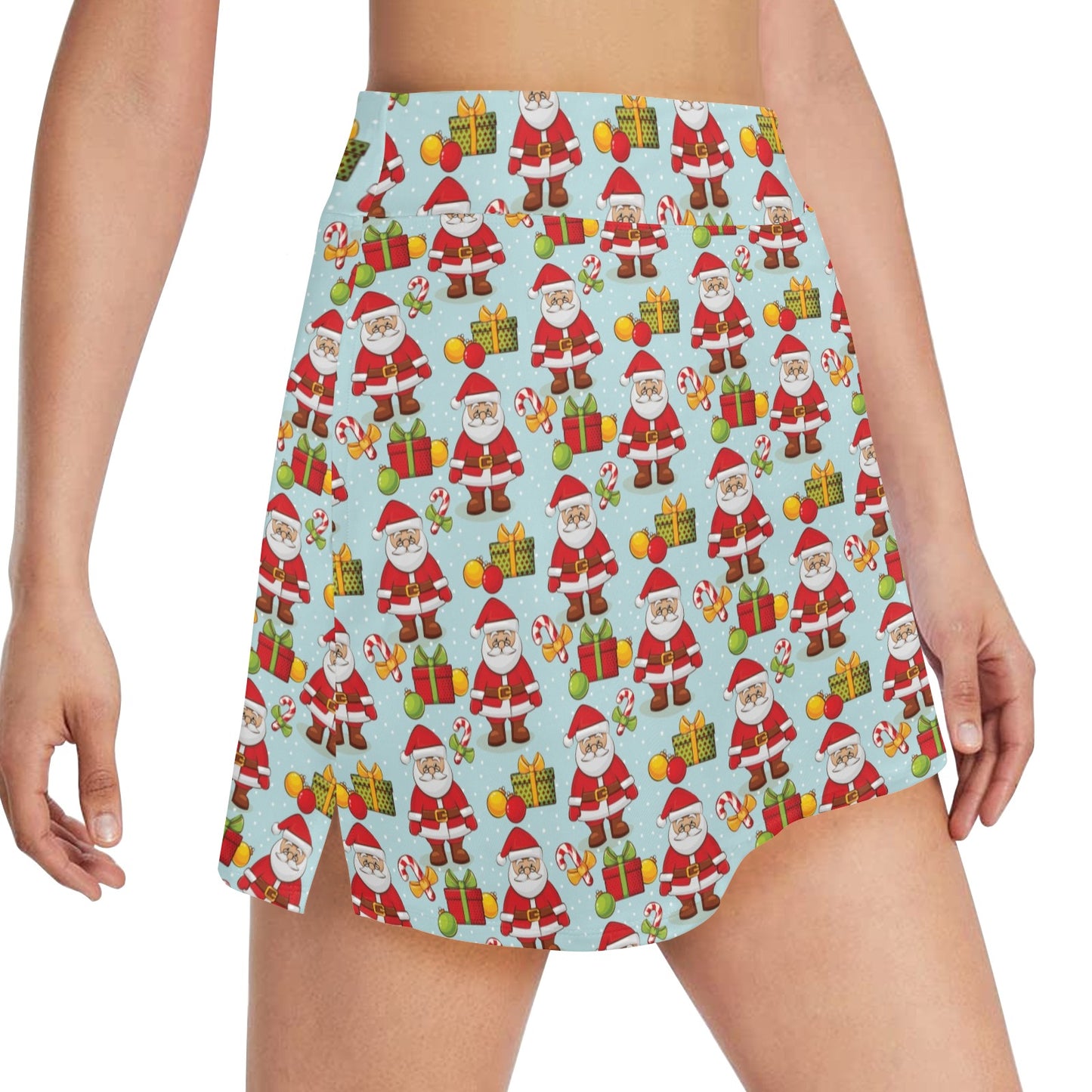Santa Christmas Themed Print Design LKS303 Women's Golf Skirt with Pocket