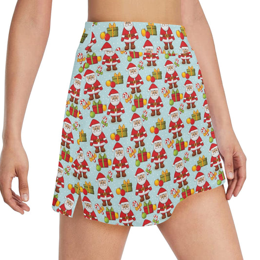 Santa Christmas Themed Print Design LKS303 17" Golf & Pickleball Skort with Pockets