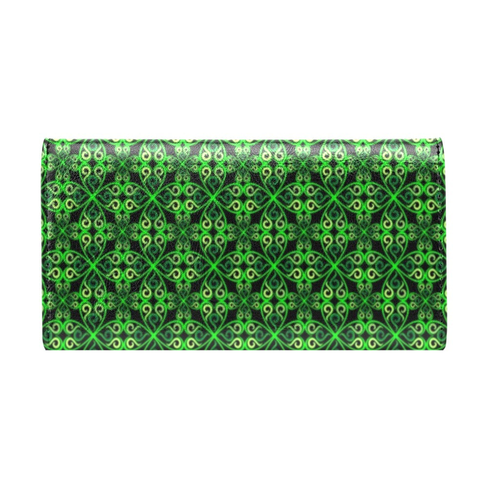 Celtic Green Neon Design Women's Trifold Wallet