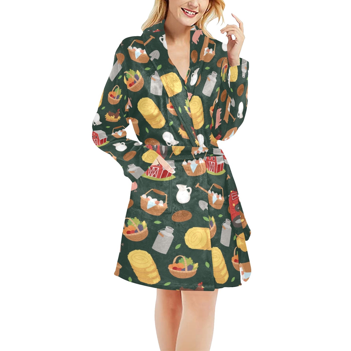 Agricultural Farm Print Design 02 Women's Fleece Robe