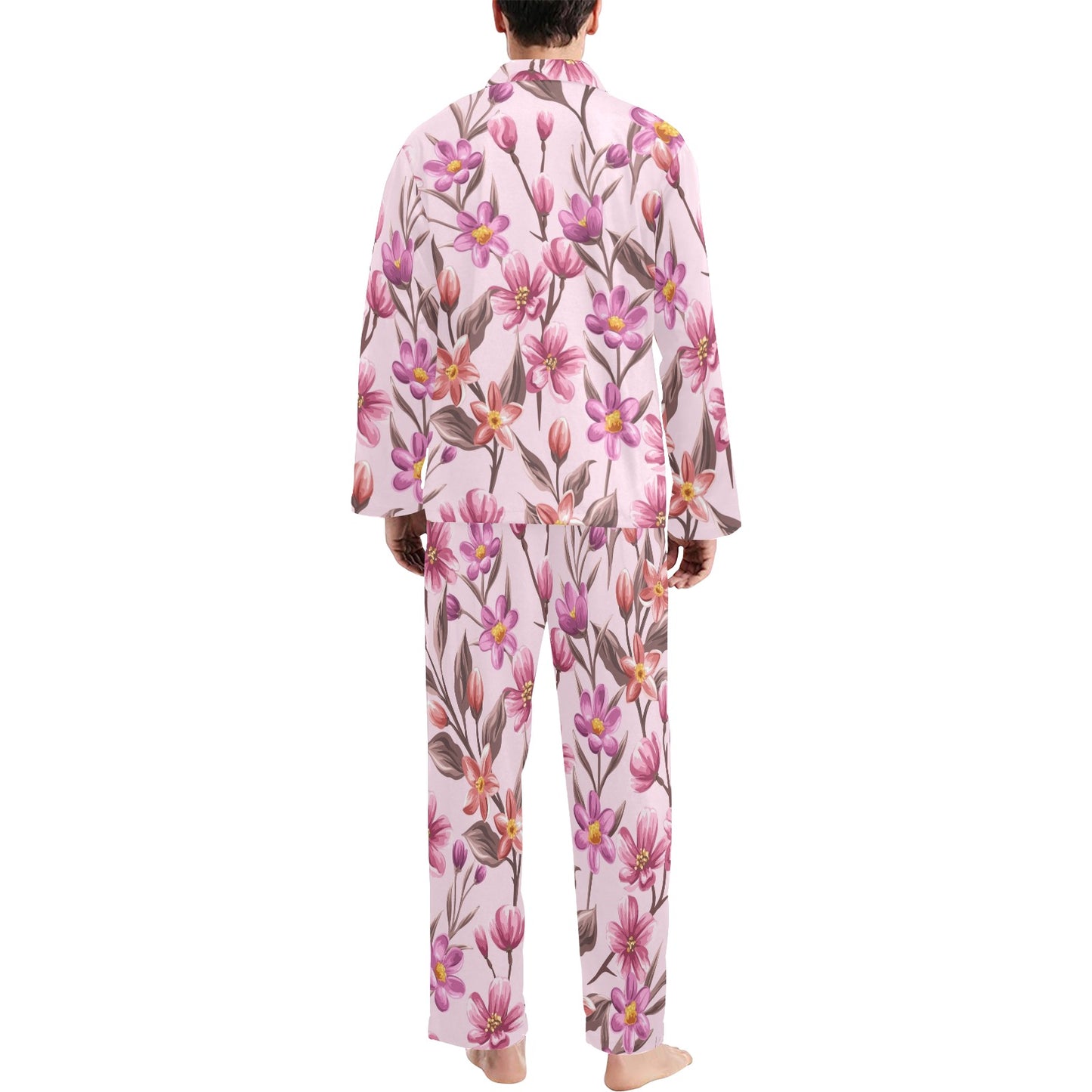 Summer Floral Pattern Print Design SF09 Men's Long Pajama Set