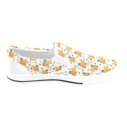 Squirrel Print Design LKS304 White Slip Ons Canvas Women's Shoes
