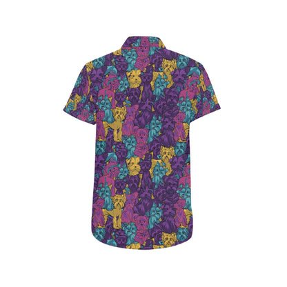 Yorkshire Terriers Print Design LKS3010 Men Short Sleeve Button Up Shirt