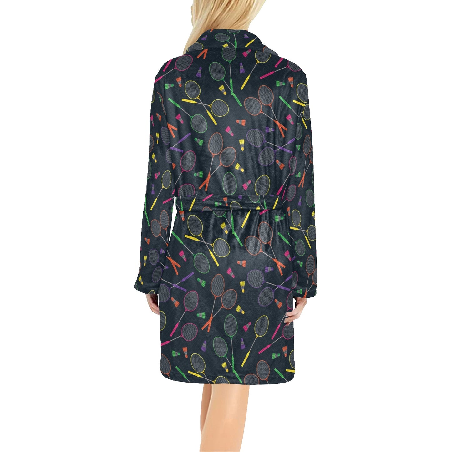 Badminton Pattern Print Design 04 Women's Fleece Robe