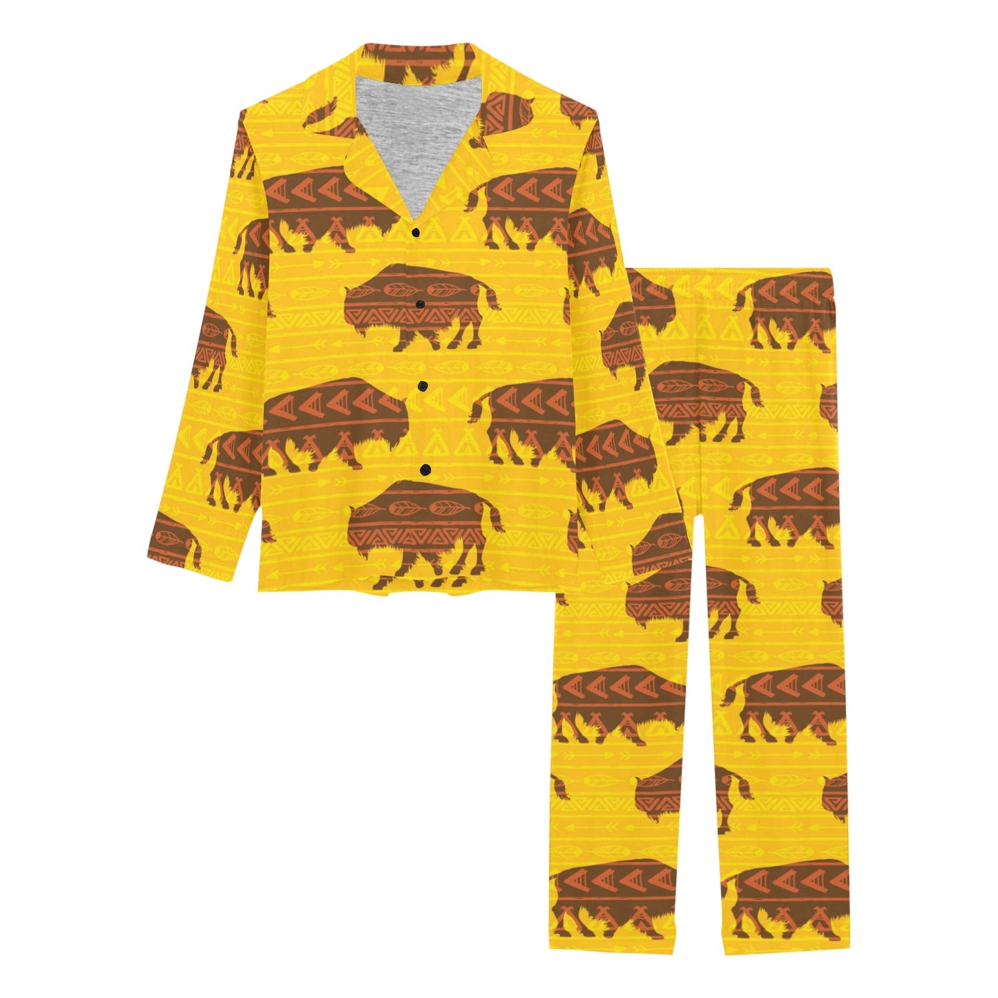 Bison Native Pattern Print Design 01 Women's Long Pajama Set
