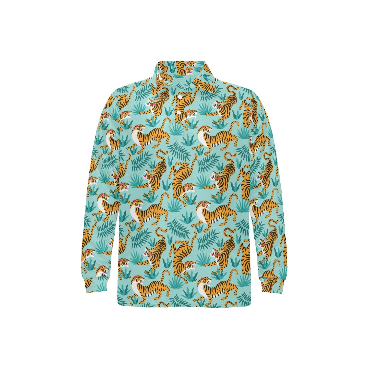Tiger Print Design LKS304 Long Sleeve Polo Shirt For Men's