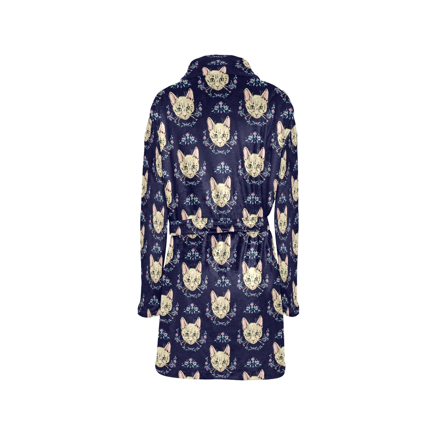 Cat Head with flower Print Pattern Women's Fleece Robe