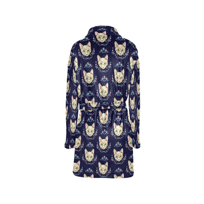 Cat Head with flower Print Pattern Women's Fleece Robe