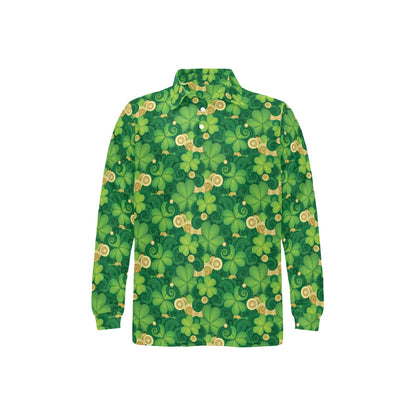 Shamrock Print Design LKS301 Long Sleeve Polo Shirt For Men's