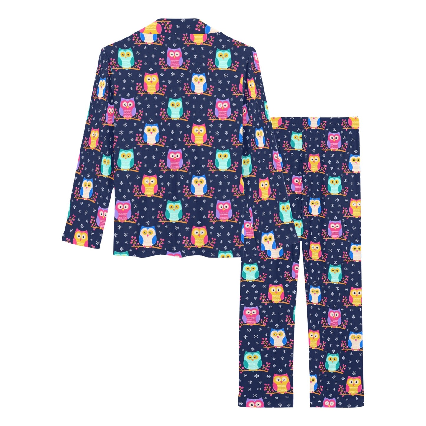 Owl Cute Themed Design Print Women's Long Pajama Set