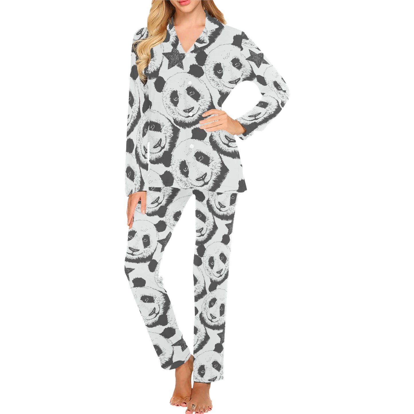 Panda Pattern Print Design A02 Women's Long Pajama Set
