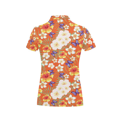 Tropical Flower Pattern Print Design TF027 Women's Polo Shirt