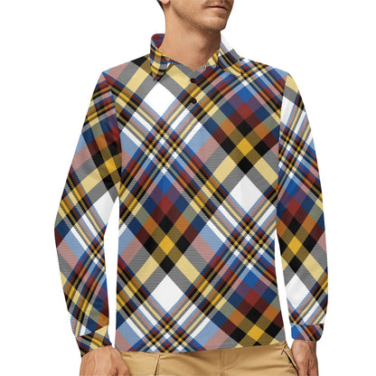 Madras Pattern Print Design 01 Long Sleeve Polo Shirt For Men's