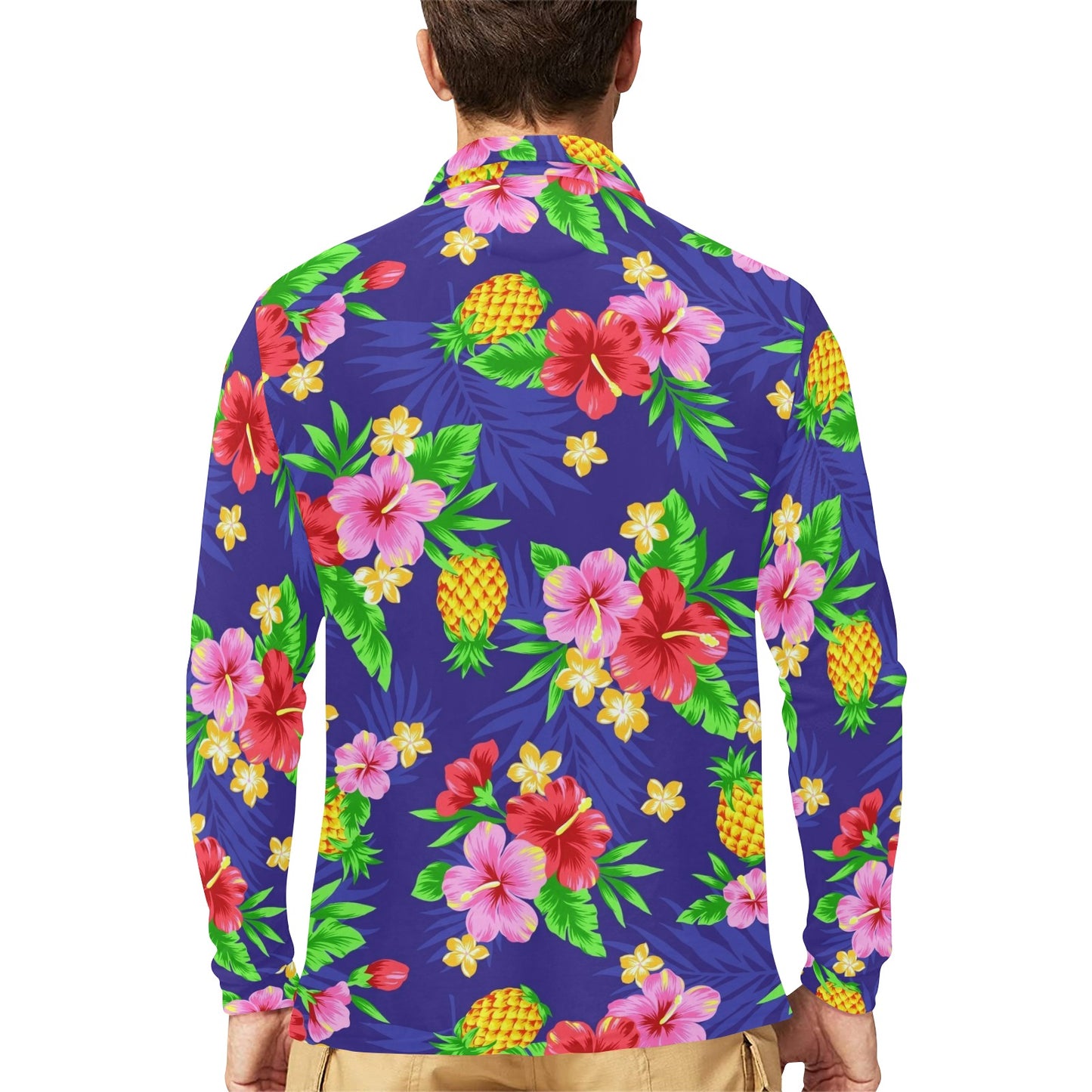Hawaiian Themed Pattern Print Design H05 Long Sleeve Polo Shirt For Men's
