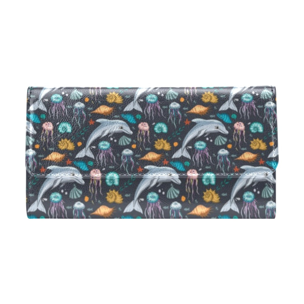 Underwater Dolphin Print Design LKS304 Women's Trifold Wallet