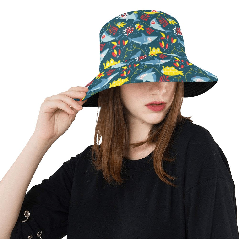 Scuba With Sharks Print Design LKS303 Unisex Bucket Hat
